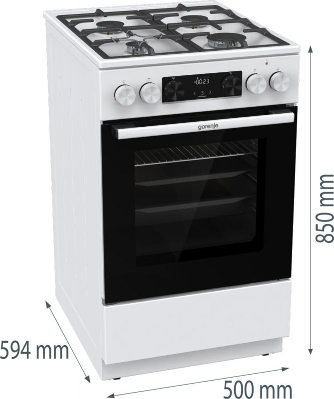 Плита Gorenje комбінована, 70л, 50x60см, дисплей, IconLed, чавун, білий
