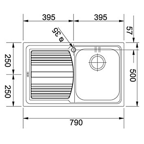 Кухонна мийка Franke Logica Line, нержав. сталь полірована, прямок. з крилом,790х500х195 мм, чаша- 1накладна, LLX 611-79, хром