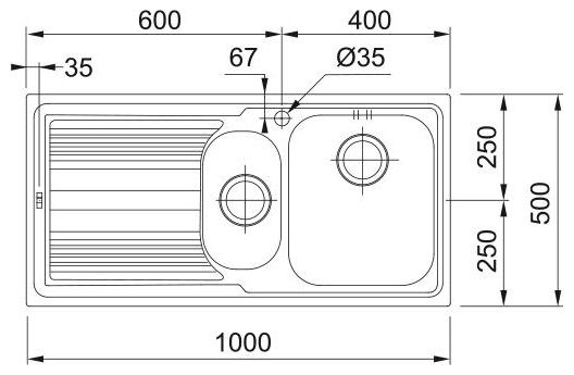 Мийка кухонна Franke Logica, нерж.сталь, прямокутник, з крилом, 1000х500х180мм, чаша - 1,5, врізна, line LLL 651, нерж декор