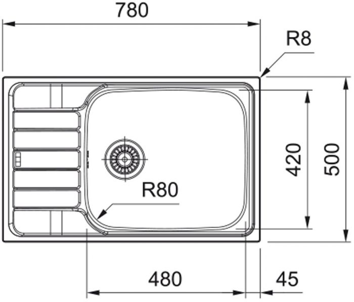 Мийка кухонна Franke Spark, нерж.сталь, прямокутник, з крилом, 780х500х160мм, чаша - 1, врізна, оборотна, SKL 611-78 XL, нерж декор