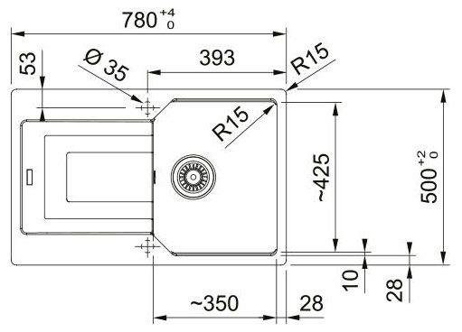Мийка кухонна Franke Urban, фраграніт, прямокутник, з крилом, 780х500х220мм, чаша - 1, врізна, оборотна, UBG 611-78, чорний матовий