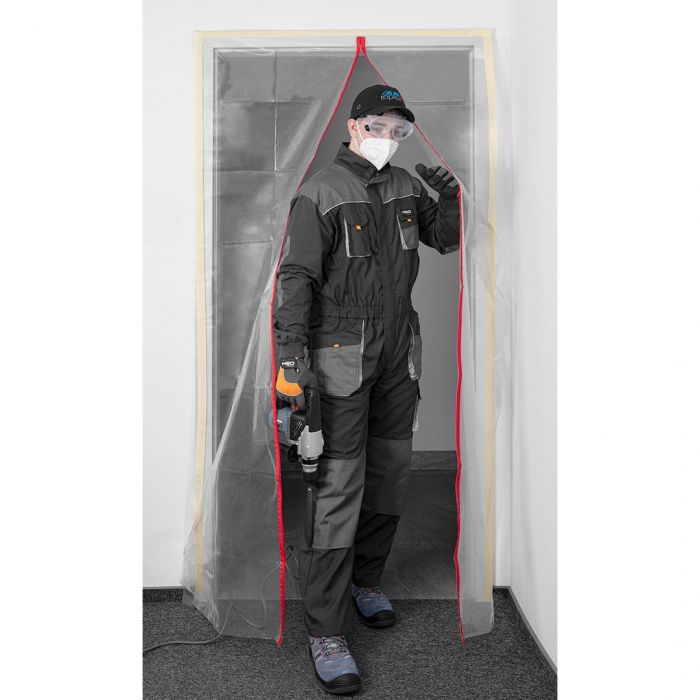 Пилозахисна шторка Neo Tools з замком I, 1210x2140мм, поліетиле, центральний замок, прозора