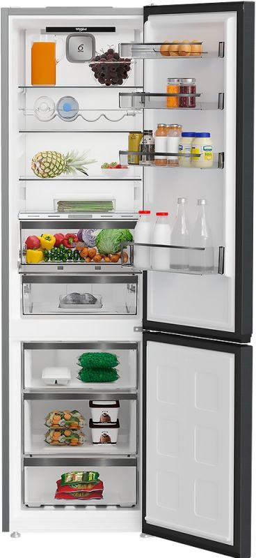Холодильник Whirlpool з нижн. мороз., 203.5x60х66.3, холод.відд.-231л, мороз.відд.-104л, 2дв., А++, NF, дисплей, інв., зона нульова, сірий