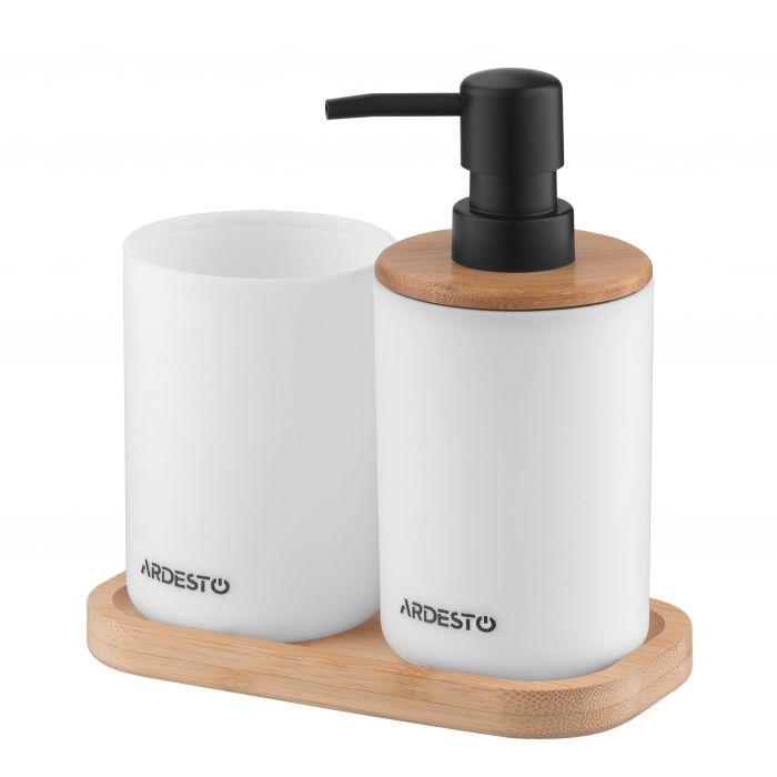 Набір для ванної кмінати Ardesto Minimalism 360мл, 3 предмети, поліпропілен, бамбук, білий