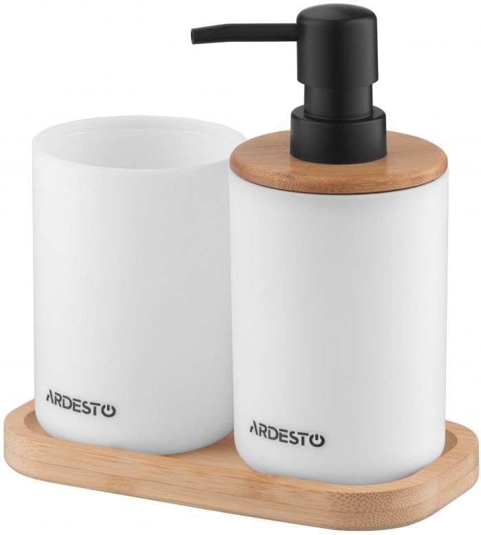 Набір для ванної кмінати Ardesto Minimalism 360мл, 3 предмети, поліпропілен, бамбук, білий