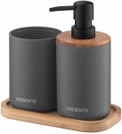 Набір для ванної кмінати Ardesto Minimalism 360мл, 3 предмети, поліпропілен, бамбук, сірий темний