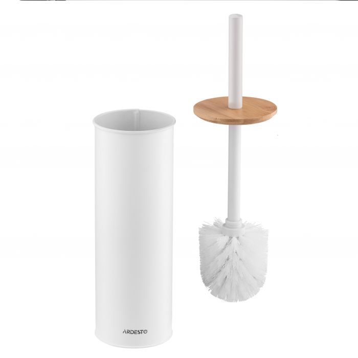 Набір щітка для унітазу з підставкою Ardesto Minimalism 9.5x27.5/38см, метал, поліпропілен, бамбук, білий