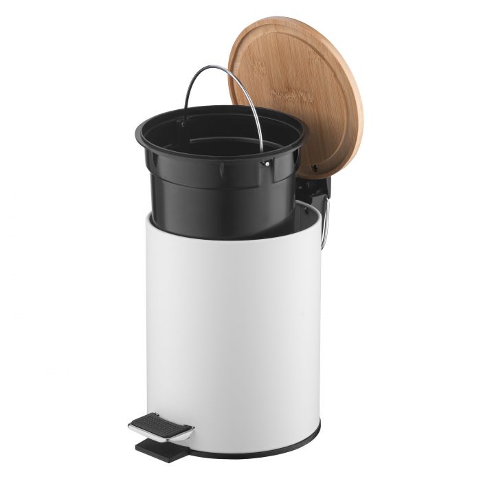 Відро для сміття Ardesto Minimalism з педаллю, 3л, метал, пластик, бамбук, білий