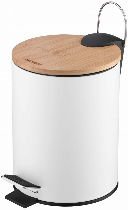 Відро для сміття Ardesto Minimalism з педаллю, 3л, метал, пластик, бамбук, білий