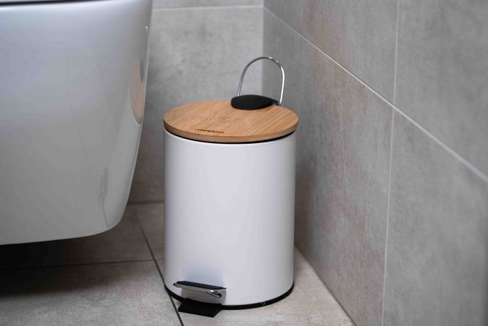 Відро для сміття Ardesto Minimalism з педаллю, 3л, метал, пластик, бамбук, білий