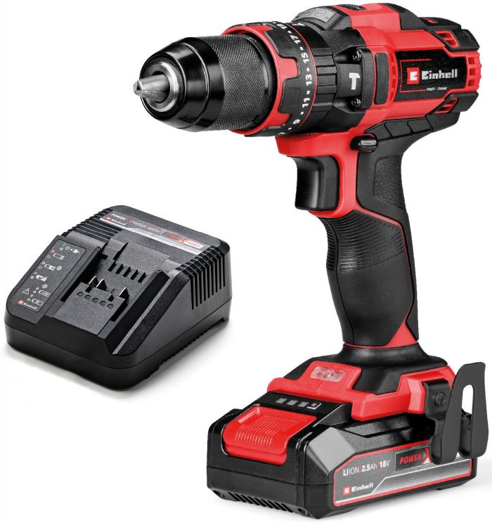 Шурупокрут-дриль ударний акумуляторний Einhell TE-CD 18/44 Li-i (1x2,5Ah), PXC, 18В, акумулятор 2.5 Аг - 1 шт, 44 Нм, 1.59 кг