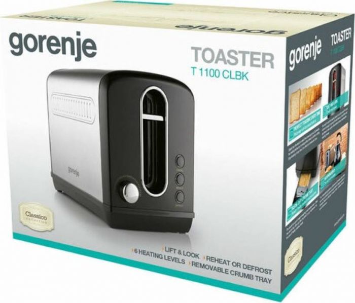 Тостер Gorenje, 950Вт, функц. розморожування, автовідключення, пластик + металл, чорний