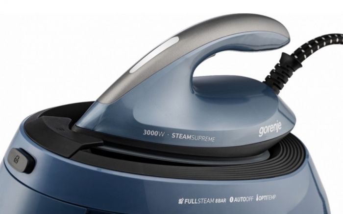 Праска-парогенератор Gorenje, 3000Вт, 1500мл, паровий удар -160гр, дисплей, керам. підошва, синій