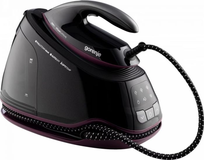 Праска-парогенератор Gorenje, 3000Вт, 1500мл, паровий удар -160гр, дисплей, керам. підошва, чорний