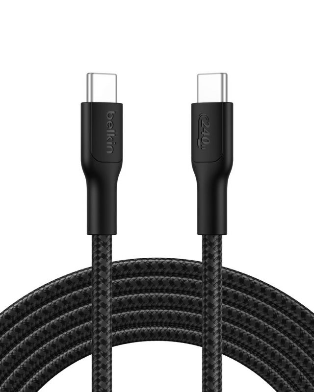 Кабель USB-C > USB-C заряджання/синхронізації Belkin 3м, 240Вт, Type-C, плетений, чорний