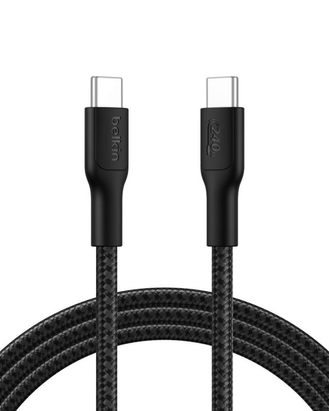 Кабель USB-C > USB-C заряджання/синхронізації Belkin 2м, 240Вт, Type-C, плетений, чорний