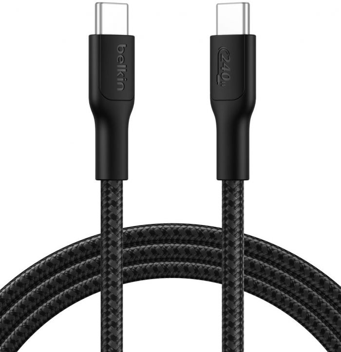 Кабель USB-C > USB-C заряджання/синхронізації Belkin 2м, 240Вт, Type-C, плетений, чорний