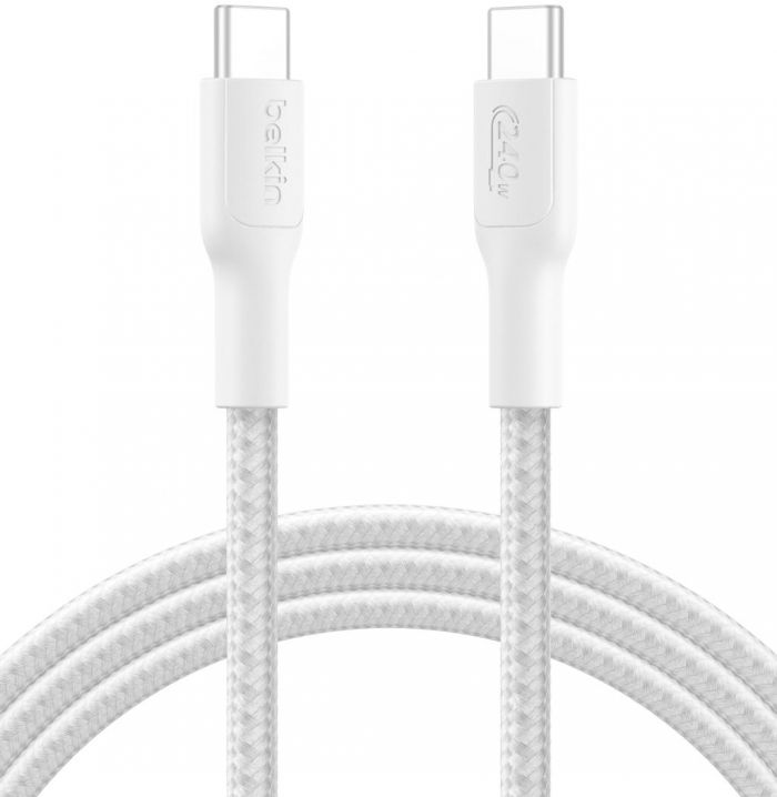 Кабель USB-C > USB-C заряджання/синхронізації Belkin 2м, 240Вт, Type-C, плетений, білий