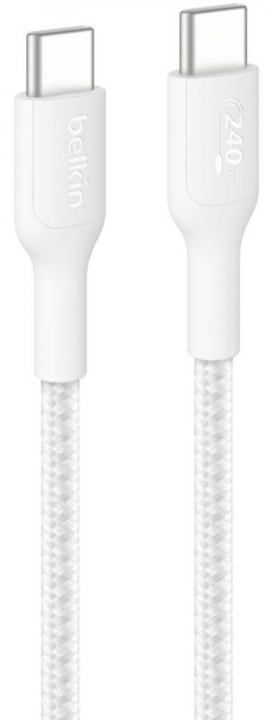 Кабель USB-C > USB-C заряджання/синхронізації Belkin 1м, 240Вт, Type-C, плетений, білий