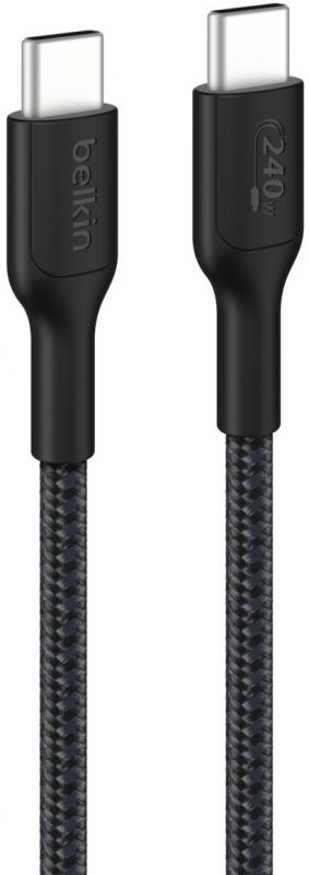 Кабель USB-C > USB-C заряджання/синхронізації Belkin 1м, 240Вт, Type-C, плетений, чорний