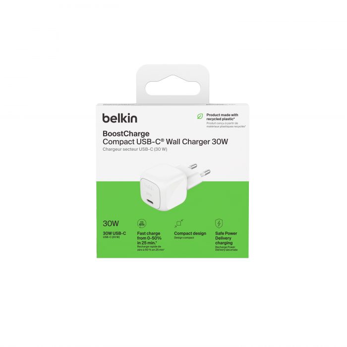 Зарядний пристрій мережевий Belkin 30Вт USB-С PD PPS, білий