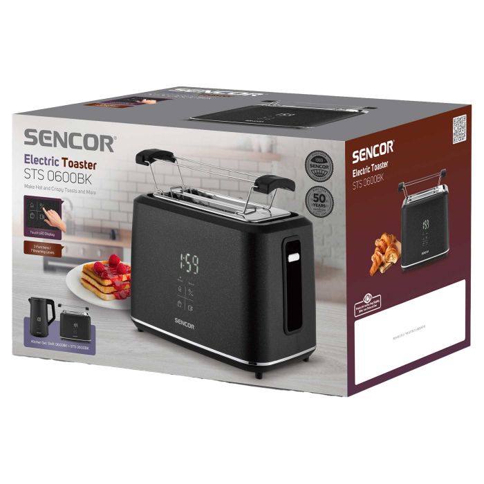 Тостер Sencor 1080Вт, підігрів, розморожування, сенс. керування, LED, пластик, чорний