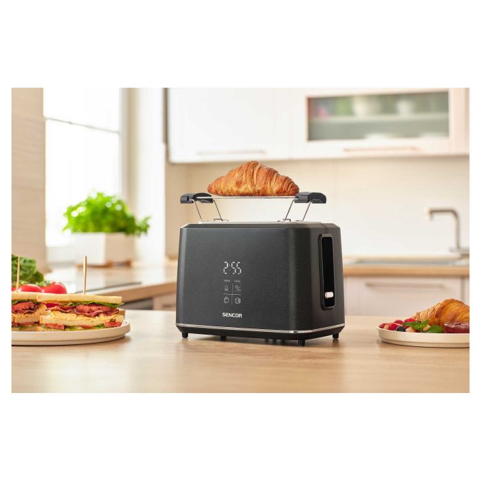 Тостер Sencor 1080Вт, підігрів, розморожування, сенс. керування, LED, пластик, чорний