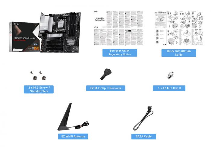 Материнcька плата MSI PRO B850M-P WIFI sAM5 B850 4xDDR5 M.2 HDMI DP WiFi BT mATX