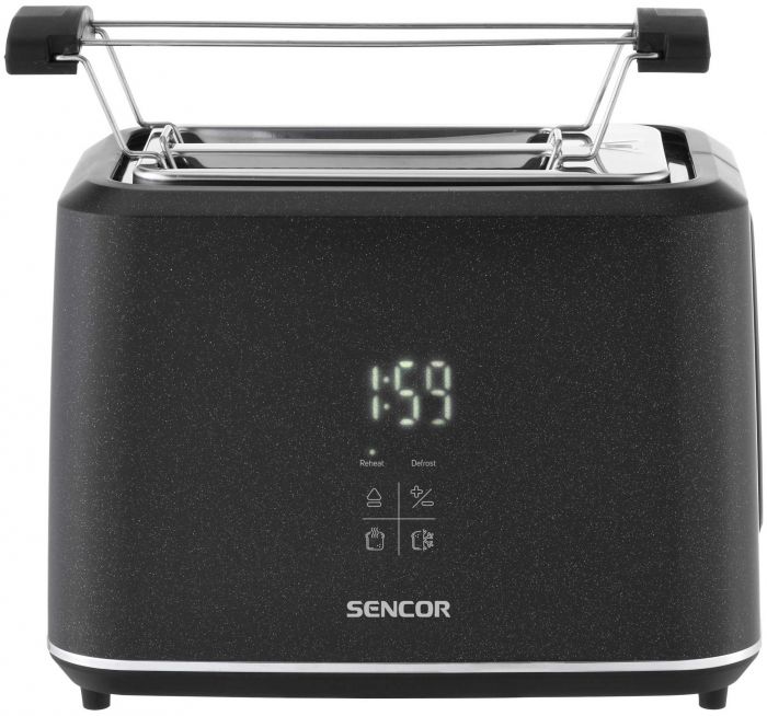 Тостер Sencor 1080Вт, підігрів, розморожування, сенс. керування, LED, пластик, чорний