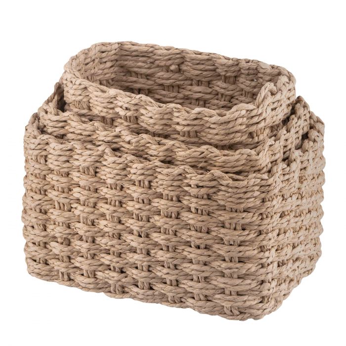 Набір кошиків плетених для зберігання Ardesto Prestigio (3.3/2.2/1.4л), 3 предмети, паперовий шпагат, бежевий