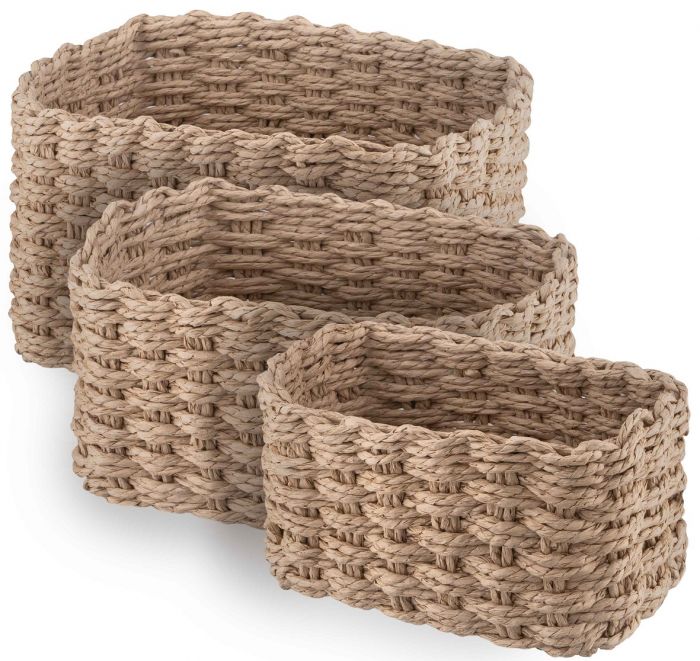 Набір кошиків плетених для зберігання Ardesto Prestigio (3.3/2.2/1.4л), 3 предмети, паперовий шпагат, бежевий