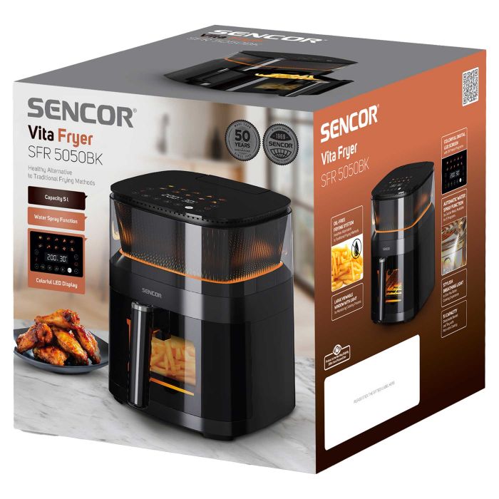 Мультипіч Sencor Vita, 1500Вт, чаша-5л, сенсорне керув., 10 програм, метал/пластик, з віконцем, чорний