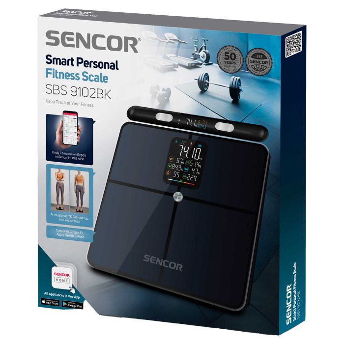 Ваги Sencor підлогові діагностичні, 180кг, підсвіч., дисплея, підкл. до смартфону, 4хAAA, скло, темно-синій
