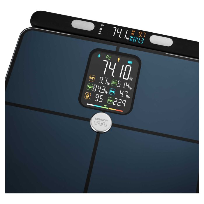 Ваги Sencor підлогові діагностичні, 180кг, підсвіч., дисплея, підкл. до смартфону, 4хAAA, скло, темно-синій