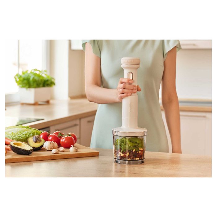 Блендер Sencor заглибний Pulse, 180Вт, 4в1, чаша-700мл, безпровідний, USB-C, капучинатор, біло-рожевий