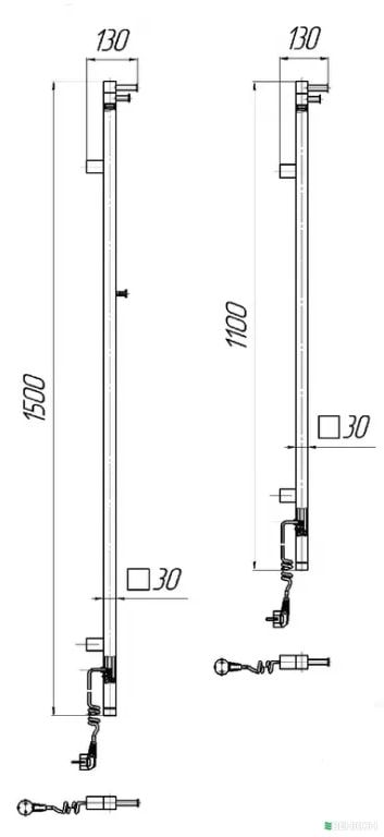 Рушникосушка Mario електрична Рей Кубо-І, 1500x30x55130мм, таймер-регулятор, нерж.сталь, чорний мат