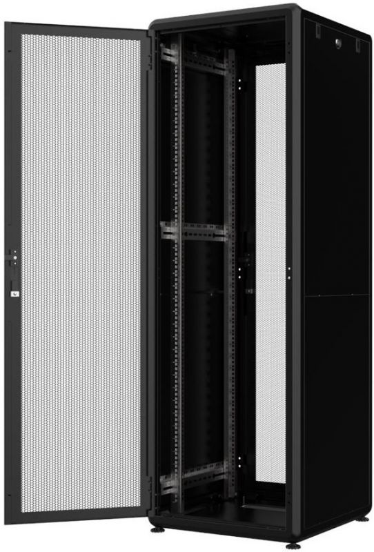 Шафа MIRSAN 19", 42U, GTV, перфорація 63%, 600x600 мм, максимально 2000 кг, чорна