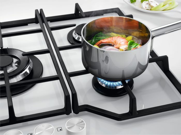 Варильна поверхня Electrolux газова на склі, 60см, чавун, білий