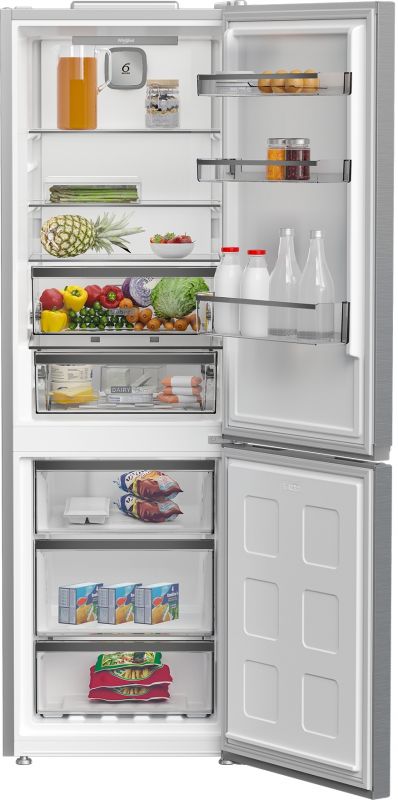 Холодильник Whirlpool з нижн. мороз., 186.5x60х66.3, холод.відд.-210л, мороз.відд.-104л, 2дв., А++, NF, дисплей, інв., зона нульова, нерж