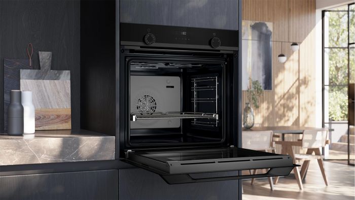 Духова шафа Siemens електрична, 76л, A, дисплей, конвекція, телескопічні направляючі, чорний