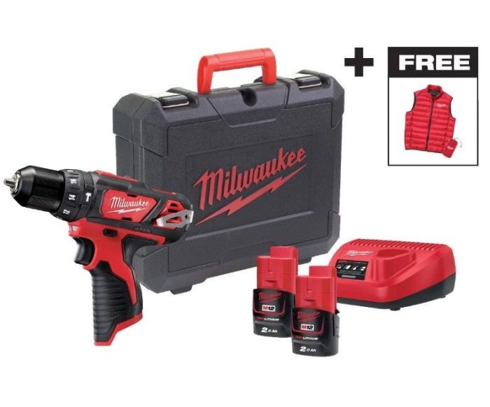 Шурупокрут-дриль акумуляторний Milwaukee M12 BPD-202C 12В 2х2А·год 30Нм 0·1500об·хв ЗП C12C жилет кейс 1.2кг