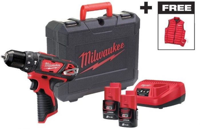 Шурупокрут-дриль акумуляторний Milwaukee M12 BPD-202C 12В 2х2А·год 30Нм 0·1500об·хв ЗП C12C жилет кейс 1.2кг