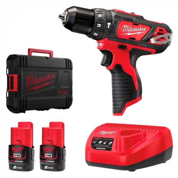 Шурупокрут-дриль акумуляторний Milwaukee M12 BPD-202C 12В 2х2А·год 30Нм 0·1500об·хв ЗП C12C жилет кейс 1.2кг