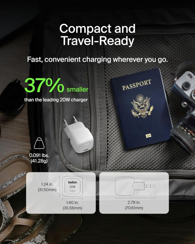 Зарядний пристрій мережевий Belkin 20Вт USB-C PD PPS, білий