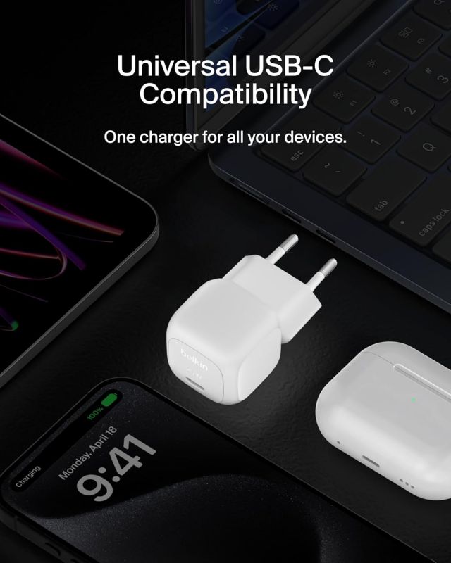 Зарядний пристрій мережевий Belkin 20Вт USB-C PD PPS, білий