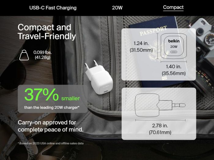 Зарядний пристрій мережевий Belkin 20Вт USB-C PD PPS, білий