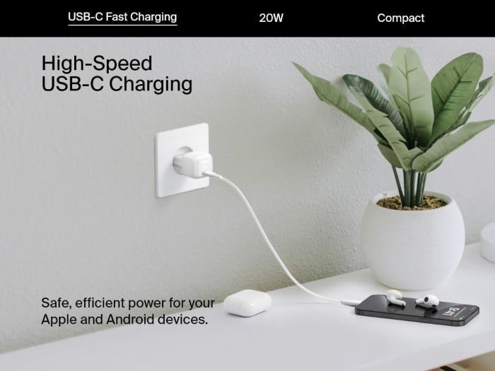 Зарядний пристрій мережевий Belkin 20Вт USB-C PD PPS, білий