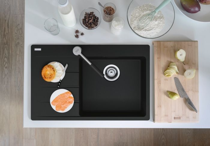 Мийка кухонна Franke Centro, фраграніт, прямокутник, з крилом зліва, 780х500х200мм, чаша - 1, врізна, CNG 611-78 TL , чорний матовий