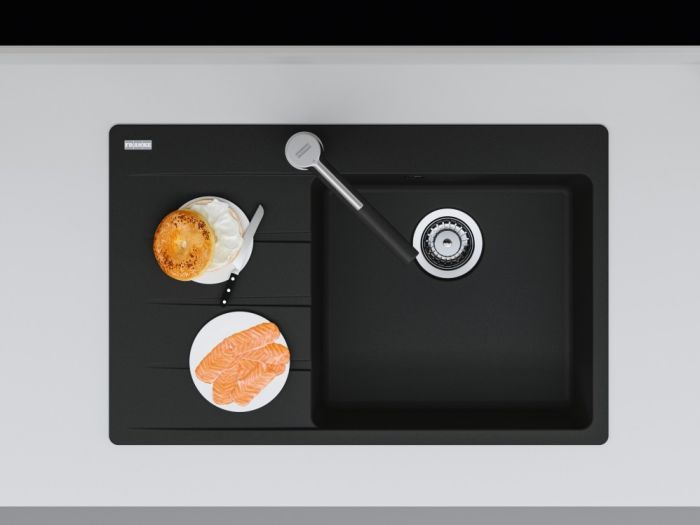 Мийка кухонна Franke Centro, фраграніт, прямокутник, з крилом зліва, 780х500х200мм, чаша - 1, врізна, CNG 611-78 TL , чорний матовий