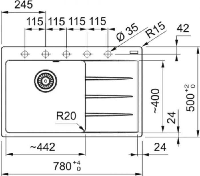 Мийка кухонна Franke Centro, фраграніт, прямокутник, з крилом, 780х500х200мм, чаша - 1, врізна, CNG 611-78 TL, сірий сланець